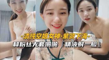 约炮探花[清纯空姐女神紫贤下海]和粉丝无套啪啪，射一脸精液在线播放-成人视频封面图